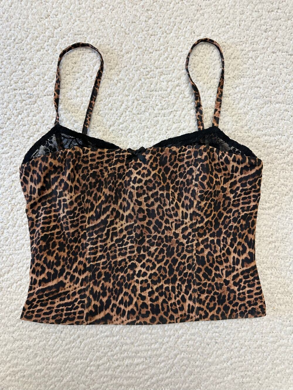 Edikted Womens Leopard Print Mesh Top Small